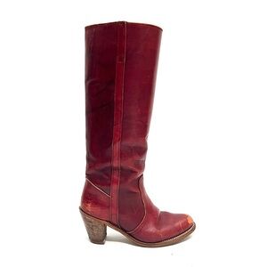 Vintage 1970s women’s oxblood leather knee high pull on campus boots